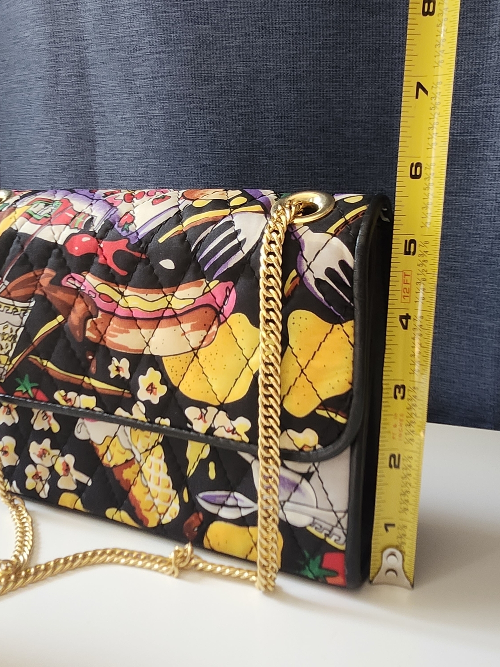 Rare Vintage Nicole Miller 1990s Junk Food Print Quilted Chain Bag Pop Art Purse - Picture 8 of 9